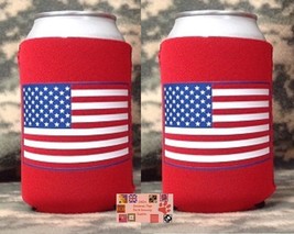 2-USA United States America Can Bottle Koozie Cooler Coozie Wrap Thermal Jacket - £10.35 GBP