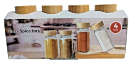 Clear Glass Spice Jars Tan Bamboo Lids Set of 4 Food Craft Storage 4oz B... - $20.67