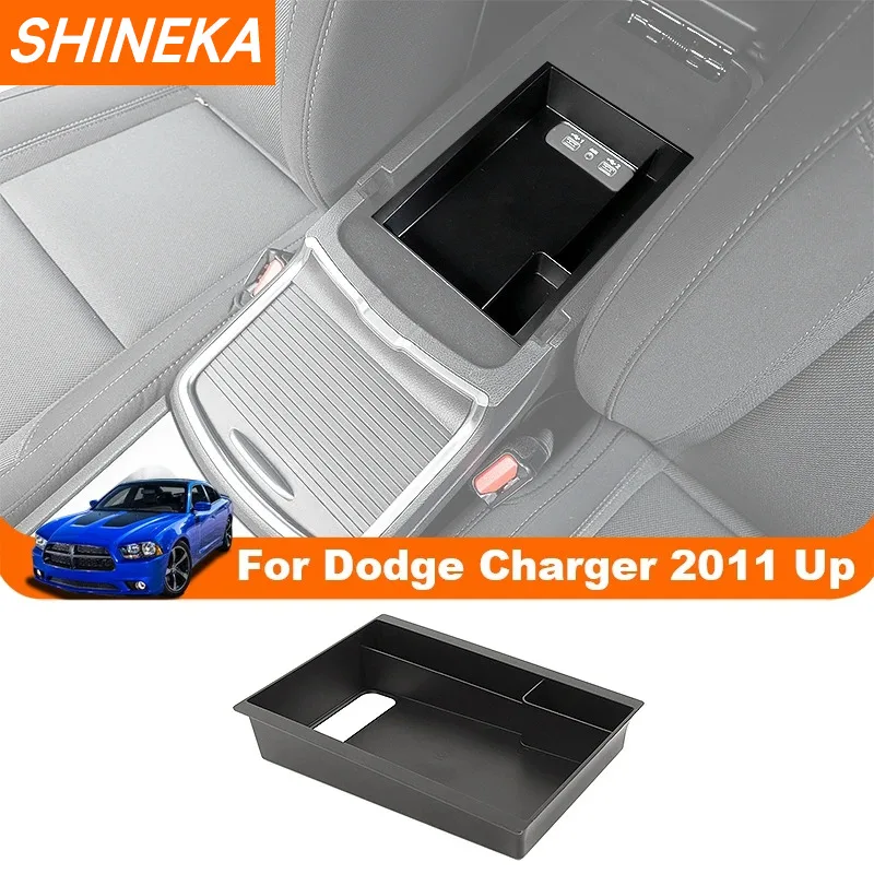 SHINEKA Stowing Tidying For Dodge Charger 2011 Up Black Car Interior Armrest - £22.92 GBP