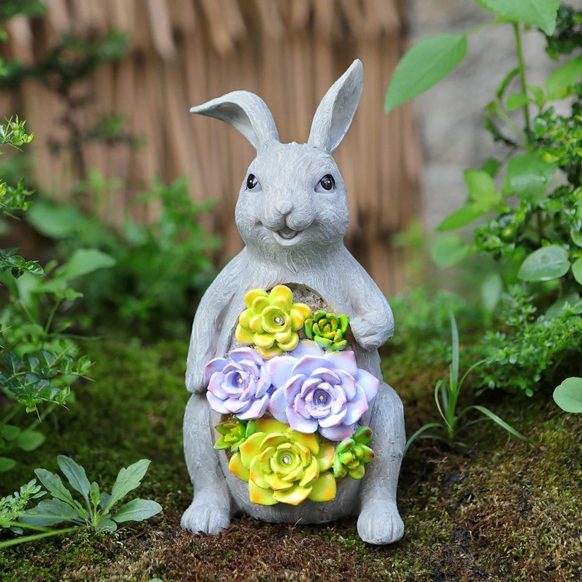NewSolar  Figurine Resin Solar Garden  Statue with Flower Light Cute Bunny LED N - £221.30 GBP