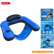 Ultimate Comfort: Fabric Covered U-Seat Inflatable Pool Lounger with Cup... - $74.20