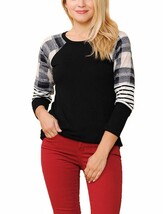 NioBe Clothing Womens Long Sleeve Plaid Stripe Colorblock Round Neck Shi... - £19.50 GBP