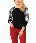 NioBe Clothing Womens Long Sleeve Plaid Stripe Colorblock Round Neck Shi... - $34.23 CAD