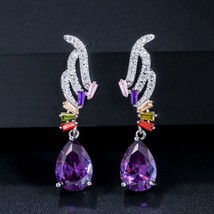 CWWZircons Elegant Angle Wing Design Long Water Drop Purple Cubic Zircon Crystal - £16.53 GBP