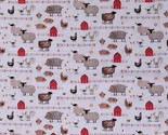 Cotton Farm Animals Farmer Sheep Pigs Chickens Fabric Print by the Yard ... - $13.95