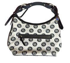 Vtg Dooney &amp; Bourke Monogram Shoulder Bag Purse Ivory Black Leather Trim... - $89.09