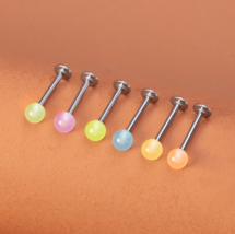 6PC Stainless Steel Glow in the Dark Acrylic Ball 16G Labret Bar Piercing - £7.05 GBP