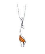 Sterling Silver Baltic Amber Giraffe Pendant Necklace - €73,78 EUR