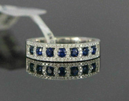 1.25Ct Round Blue CZ Sapphire Wedding Band 14K White Gold Plated - 925 Silver - £89.91 GBP
