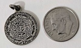 Vtg Necklace Pendant Marked Mexico 925 Sterling Silver Aztec Sun Calendar - £10.93 GBP