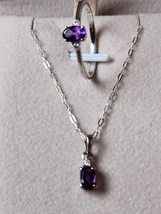 Amethyst / Moissanite Ring and Pendant Necklace in Platinum Over Sterling Sz 9 - £31.43 GBP