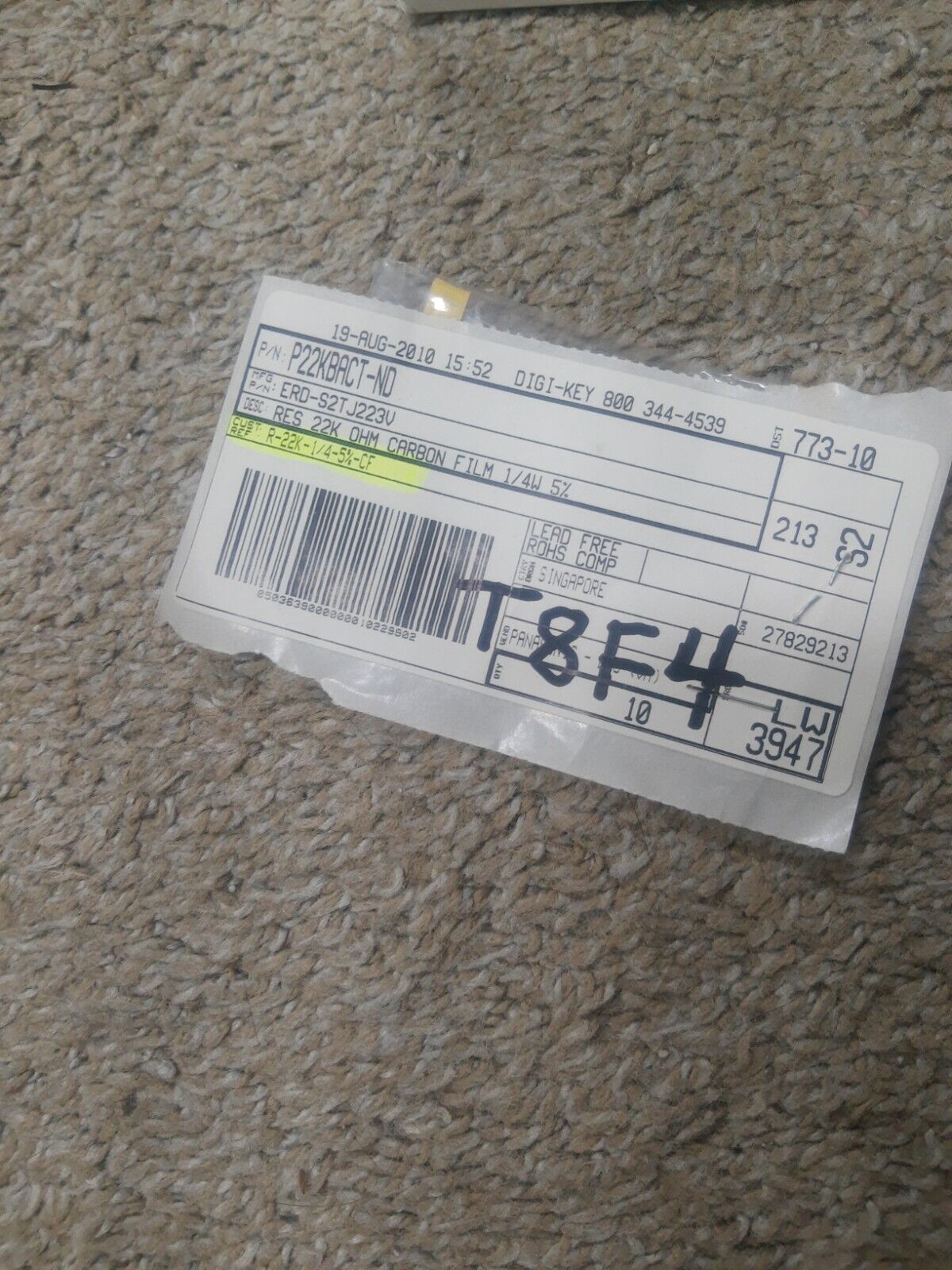 NEW LOT of 7 Panasonic Dale Carbon Film Resistors 22K 1/4W 5% # ERD-S2TJ... - $28.51