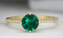 Anello di fidanzamento con gemma verde smeraldo naturale in oro 14 carat... - £663.75 GBP