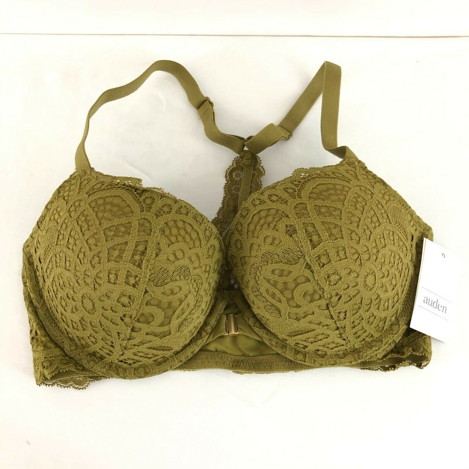 Auden Bra The Radiant Plunge Push-Up Lace Front Closure Lace Overlay Green  32D