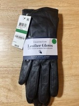 Large Charter Club Women&#39;s Lined Leather Gloves In Black With  Pearl Accents - £19.66 GBP
