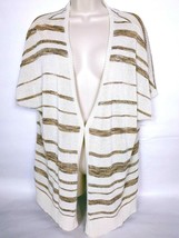 Coldwater Creek Women&#39;s Shrug With Clasp 1X Cream Gold Stripes Sparkly V... - $24.75