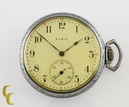 Nickel Elgin Antique Open Face Pocket Watch Grade 302 Size 12 15 Jewel - £123.67 GBP