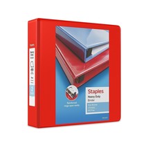 Staples Heavy-Duty 2-Inch D 3-Ring View Binder Red (26348) 56297-CC/26348 - £21.11 GBP