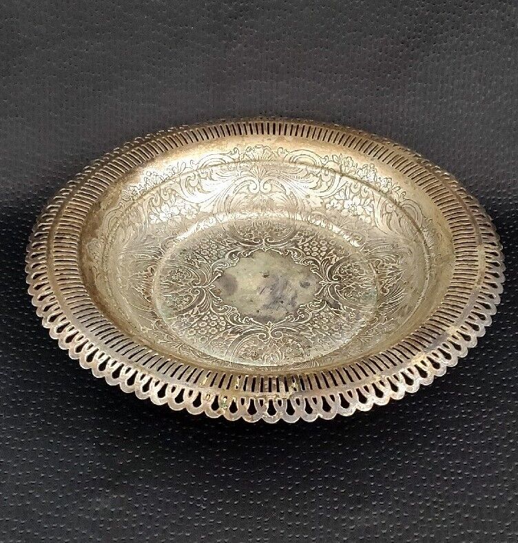 Vintage Tarnished Silver Plated Round Serving Tray - $18.65