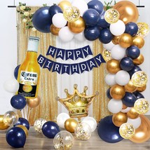 Navy Blue Gold Birthday Party Decorations For Men Women Boys Girls With Happy Bi - £18.94 GBP