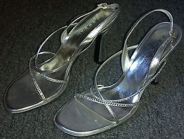 BG) Women&#39;s Parade Silver Dress Slingback High Heels Shiny Studded Strap... - $7.91