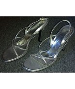 BG) Women&#39;s Parade Silver Dress Slingback High Heels Shiny Studded Strap... - £6.24 GBP