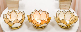 Pack Of 3 Seashells Lotus Flower Yellow Gold Votive Tea Light Candle Holders - £31.57 GBP