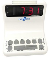 DEAFWORKS Futuristic 2 Dual Alarm Clock w Flashing /Steady Light USB Ports White - £40.81 GBP