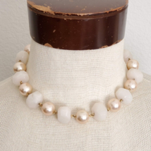 Pink Faux Pearl &amp; Faceted Rose Quartz Stone Choker Necklace - £15.98 GBP