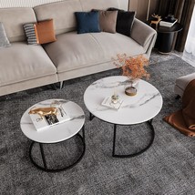 Modern Accent Round Coffee Table Set Of 2 By Smuxee, White Nesting Tables, - $129.96