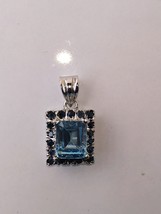 Natural blue aquamarine with sapphire Pendant in 925 Sterling Silver - £69.24 GBP