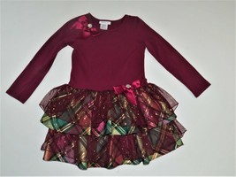 Bonnie Jean Burgandy Red Tiered Plaid Party Dress Girls Size 6 - £23.77 GBP