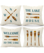 Lake House Pillow Covers Set of 4 – 18x18 Lake Rules Paddle Decor Nautic... - €17,19 EUR
