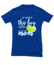 Tennis Mom T Shirt There&#39;s This Boy - Tennis Royal-V-Tee - £17.65 GBP