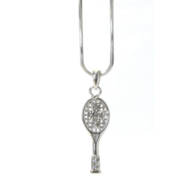 Crystal Tennis Racquet Pendant Necklace White Gold - $12.29