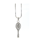 Crystal Tennis Racquet Pendant Necklace White Gold - $12.29