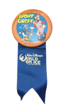 Disney Pin Sport Goofy Donald Duck Button World on Ice Baseball Ribbon  - £14.41 GBP