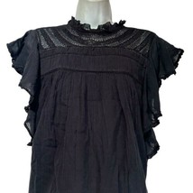 anthropologie seen worn kept black boho ruffle blouse US Size 10 - £22.13 GBP