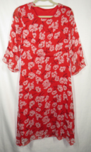 Women&#39;s Red Floral Flare Sleeve Chiffon Midi Dress Size Medium - £7.04 GBP