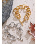 Gold &amp; Silver Plated Stainless Steel Statement Chunky Bamboo Chain Link ... - $54.03 CAD