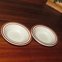 small bowls - 2 beige w/2 brown circles at edge 4.5&quot; top diameter (hall F2) - £5.13 GBP