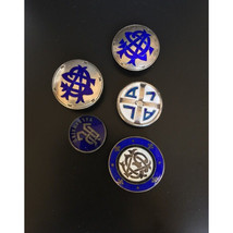 5 ANTIQUE STERLING SILVER &amp; ENAMEL COLLAR BUTTONS SKY - £85.37 GBP