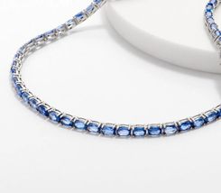 15CT Oval Simulated Blue Sapphire Tennis Necklace for Women in 925 Silver - 18&quot; - £142.36 GBP