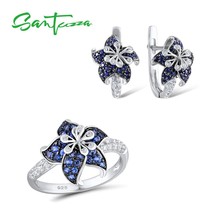 Silver Jewelry Set For Woman Authentic 925 Sterling Silver Blue Star Flower Whit - £61.41 GBP
