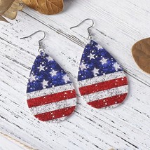 Silver Patriotic Teardrop Vegan Leather Earrings Dangling American Flag - £8.59 GBP