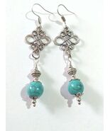 Turquoise Silver Victorian filigree earrings long oriental silver earrin... - $47.88 CAD
