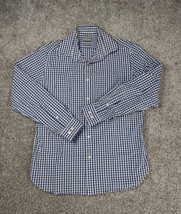 Michael Kors Shirt Mens Medium 15 1/2 Blue Buffalo Checked Button Cotton Casual - £9.43 GBP