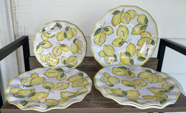 New House &amp; Garden Melamine LEMONS 5 Dinner Plates &amp; 1 Salad Scalloped Wavy Edge - £40.20 GBP