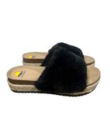 Maui Island Black Faux Fur Platform Wedge Slide Sandals Slippers Cork Fo... - $455.18 MXN