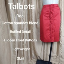 Talbots Red Ruffed Hidden Front Button down cotton Spandex Blend Skirt S... - $18.00